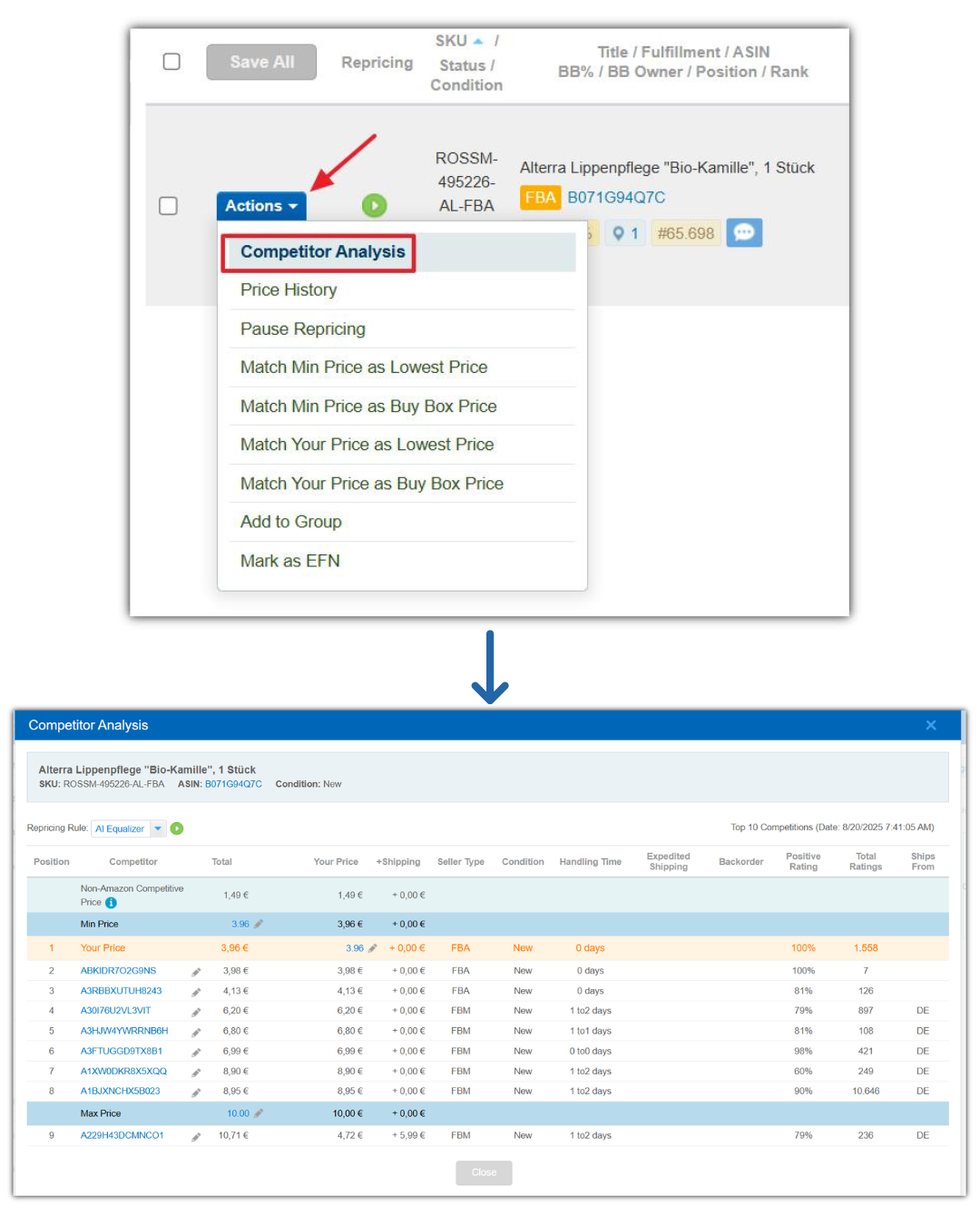 BQool Competitor Analysis Feature UI