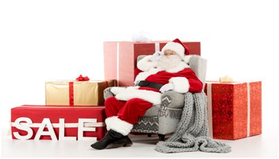 Amazon Santa sitting on gifts