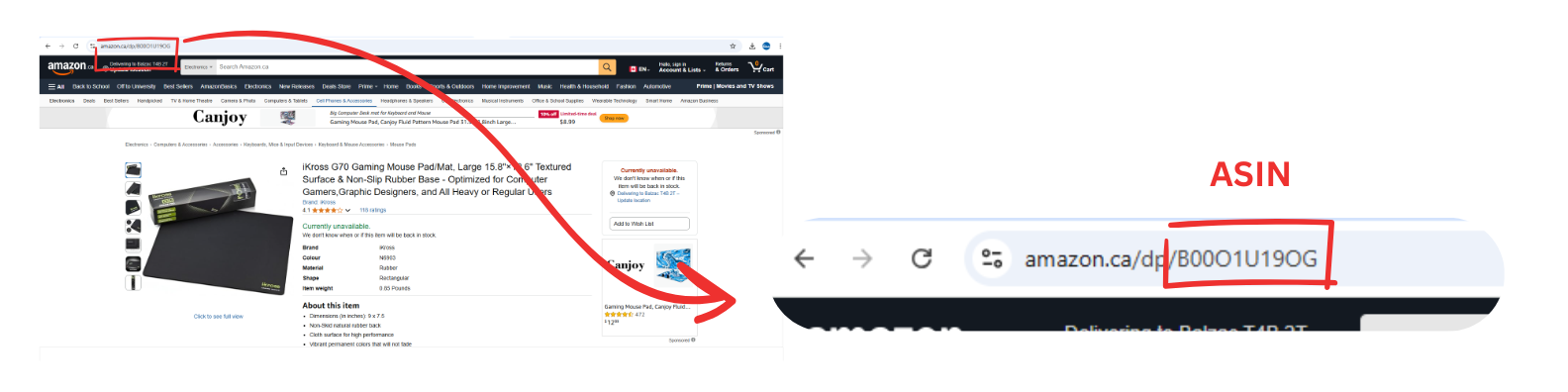 Location of ASIN on an on an Amazon product listing URL