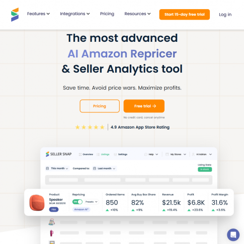Seller Snap Repricer Homepage 2025