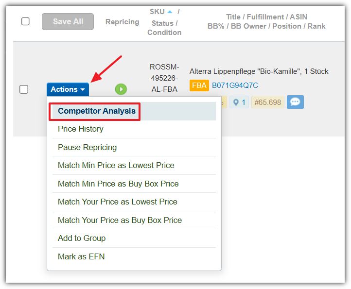 BQool Competitor Analysis Feature presents top 20 offers for an ASIN