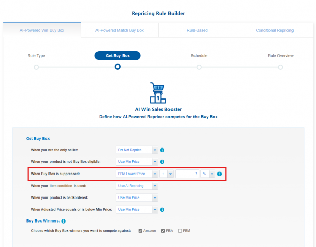 BQool Conditional Repricer Configure Buy Box is Suppressed
