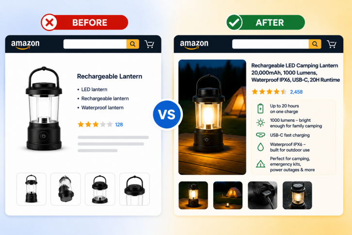 Before and After Optimizing Listing for Shopping for Alexa