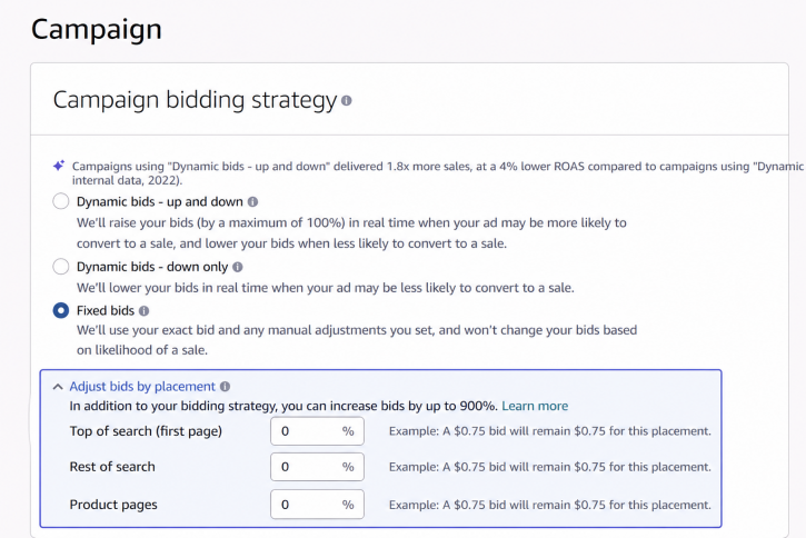 Campaign Bidding Strategy Screenshot UI
