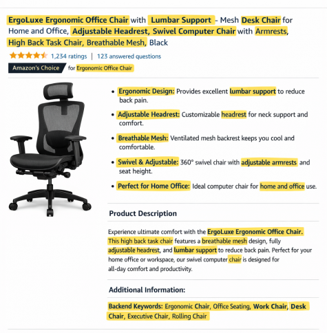 Ergonomic Chair Amazon Listing Example with Keywords