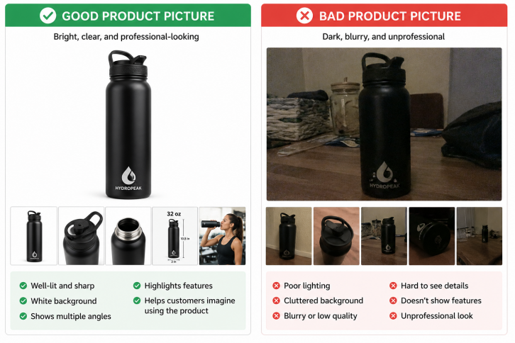 examples of good and bad photos to be used in a listing