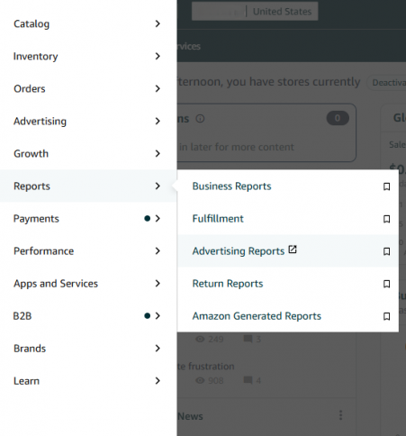 Amazon Seller Central Menu Items