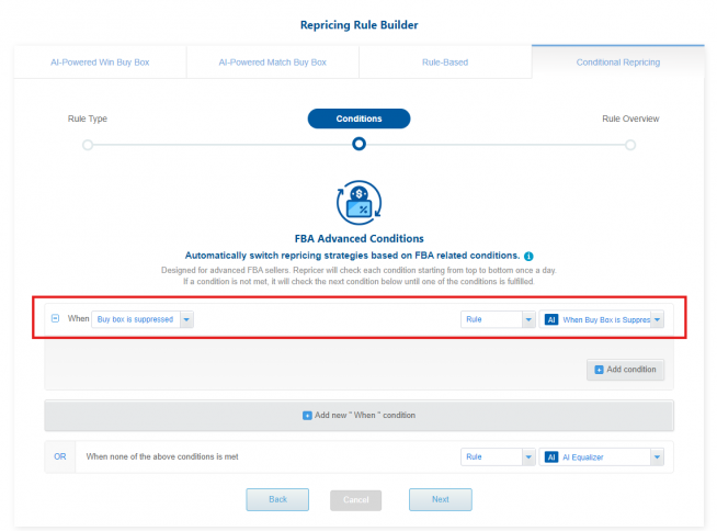 How to Select the AI Equalizer Rule when the Buy Box is Suppresed