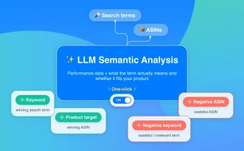 BQool LLM semantic analysis classifies search terms and ASINs into keywords, product targets, negative keywords, and negative ASINs.